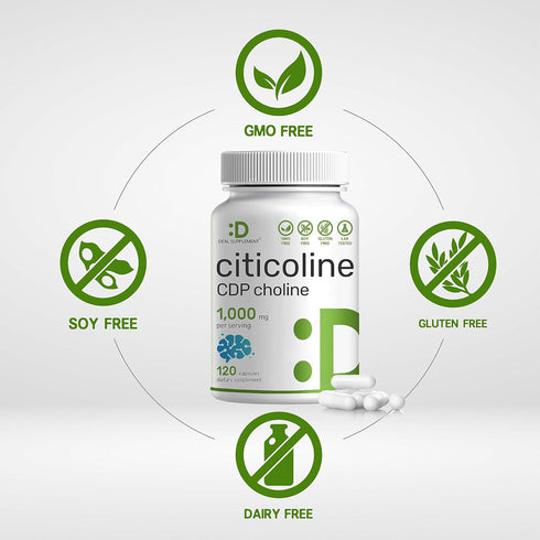 DEAL SUPPLEMENT Citicoline CDP Choline, 1,000mg Per Serving, 120 Capsules – Extra Strength Nootropic B Vitamin