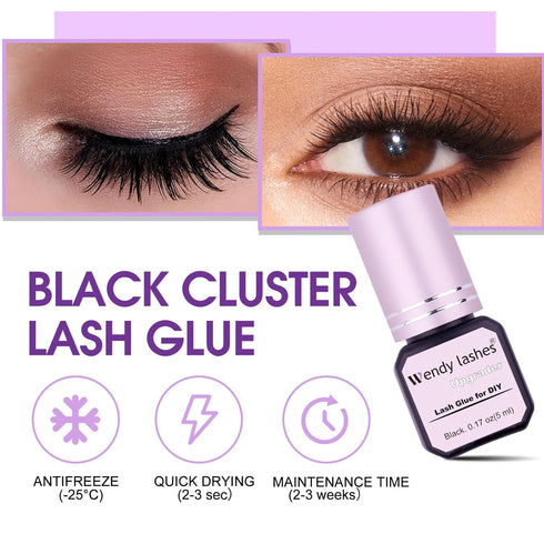 Waterproof Lash Glue for Eyelash Cluster - 5 ml, Black, Strong Hold for Daily Use, Beauty Enthusiasts, Lash Artists