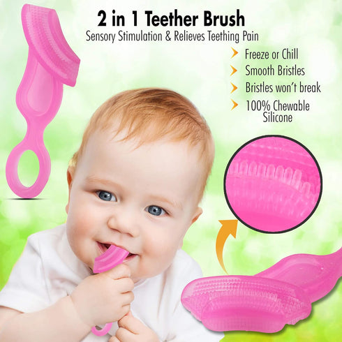 Brilliant Oral Care Baby’s First Toothbrush, Pink, Smooth Silicone Bristles for Ages 4+ Months