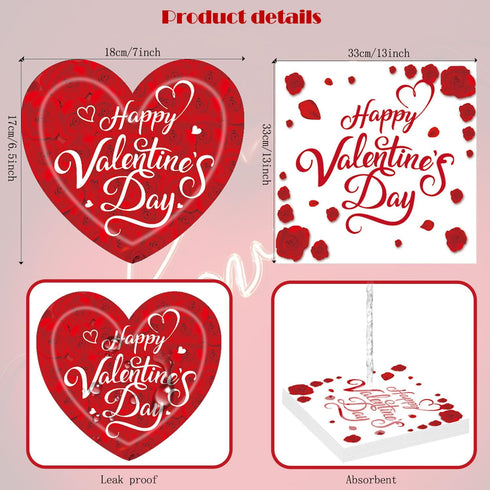 LOVSME 40Pcs Valentine's Day Paper Plates, Heart Party Disposable Dinnerware Plates and Napkins, Happy Valentines Day