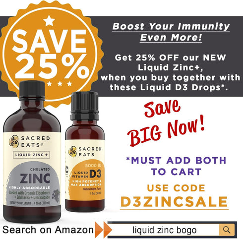 Sacred Eats 1,000 D3 Organic Liquid Vitamin D Drops for Kids & Adults, Sugar Free. Easy to Use IU/Drop in Coconut MCT