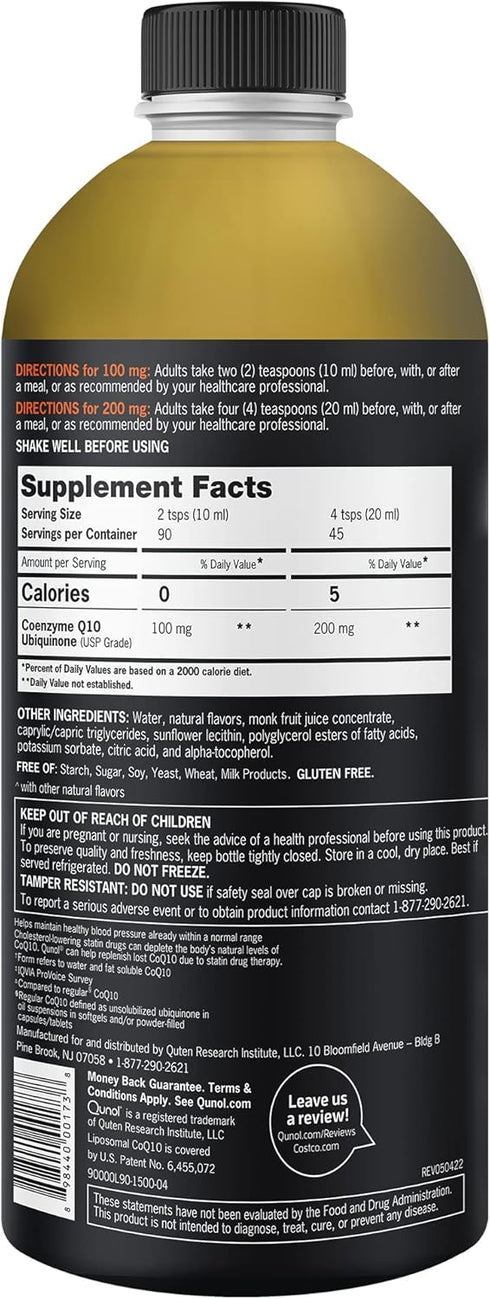 Qunol CoQ10 Liquid Supplement - 100mg, 90 Servings, 30.4 oz Bottle - Superior Absorption, Natural Form of Coenzyme Q10,
