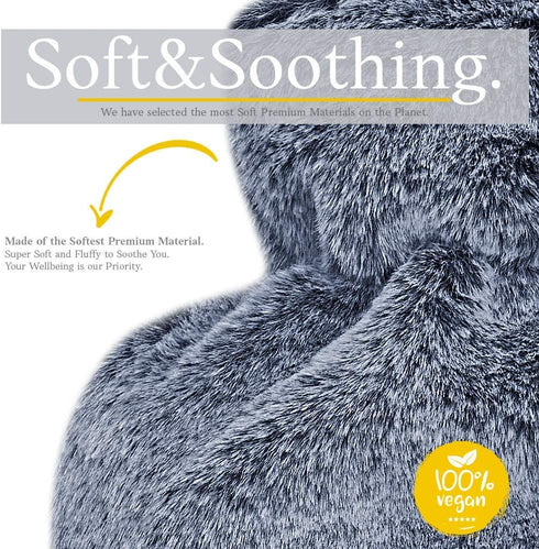 Hot Water Bottle with Soft Cover - 1.8L large - Hot Water Bag for Pain Relief, Neck and Shoulders, Feet Warmer, Menstrual Cramps, Hot and Cold therapy - Great gift for Women - Dark Grey