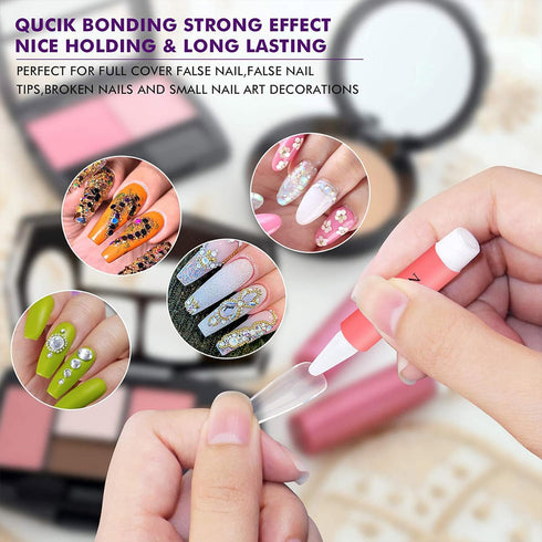 Press On Nails Set, 500pcs Long Stiletto Nail Tips, Clear Full Cover, Nail Kit with Case