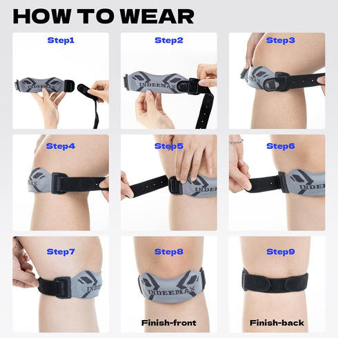 INDEEMAX Knee Brace Strap for Men and Women, 2 Pack Patellar Tendon Support, Gray Knee Patella Band for Pain Relief