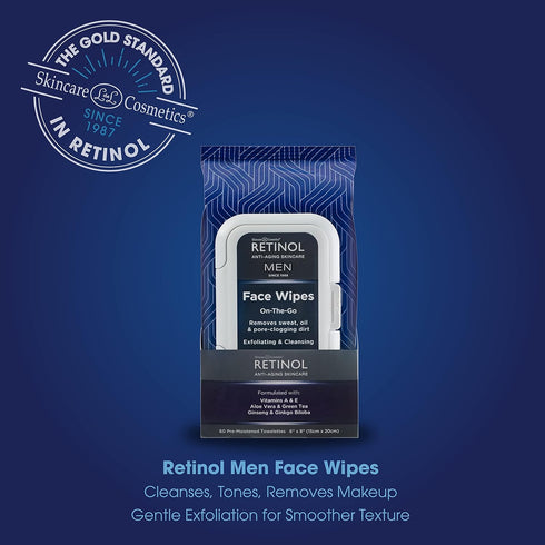 Retinol Men Facial Wipes - Anti-Aging Cleansing Towelettes, 60 Count (Pack of 1) - Quickly cleanse face without residue