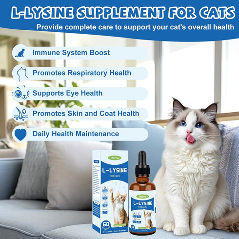 Ourea Immune L-Lysine for Cats, Lysine Supplement for Support System,Respiratory Eye Health, Alleviates Sneezing