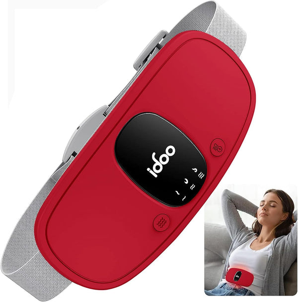 iDOO Wearable Heating Pad - FSA HSA Eligible, Period Cramps Relief with 3 Heat Levels & Massage Modes, Red