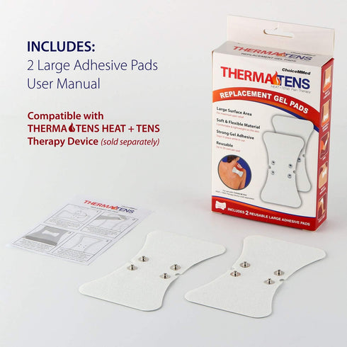 CHOICEMMED 2 Pack Universal Therma Heated TENS Unit Pads - Muscle Stimulator E-stim Electrodes, Reusable Massage Pads