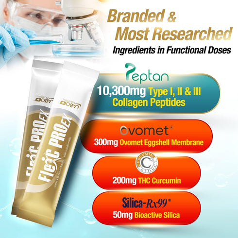 LABO Nutrition FlexC PRO EX - Full Spectrum Collagen Types I, II, III, V & X for Hair, Skin, Nails, Joints