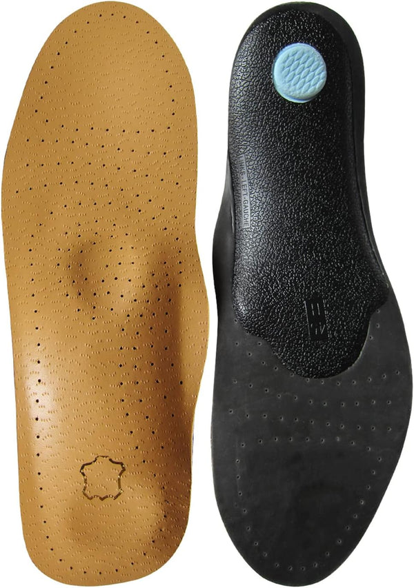 Thin Leather Insoles for Men, Arch Support for Pain Relief from Heel Spurs and Plantar Fasciitis, Brown, Women's
