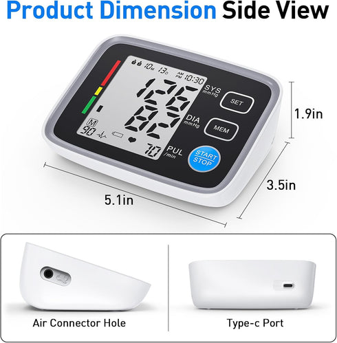 Upper Arm Blood Pressure Monitor, 2 Cuff Sizes, Automatic Digital BP Machine for Home Use