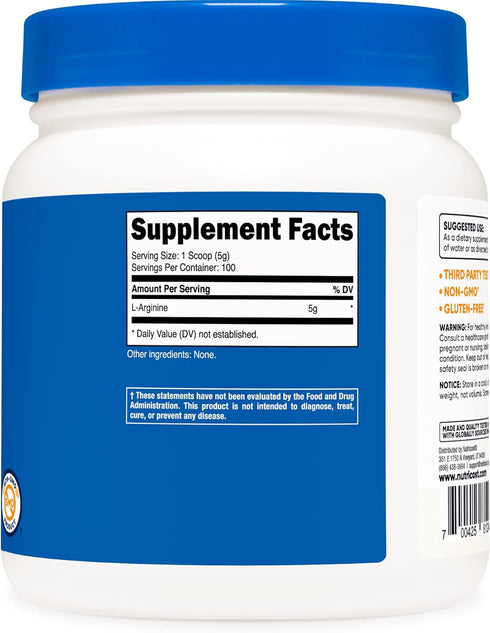 Nutricost L-Arginine Powder, 500 Grams (1.1lbs), 5000mg Per Serving