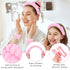 Wecoe Spa Headband and Wristband Set, Makeup Headband for Washing Face, Cute Pink Puffy Sponge Bubble Headband