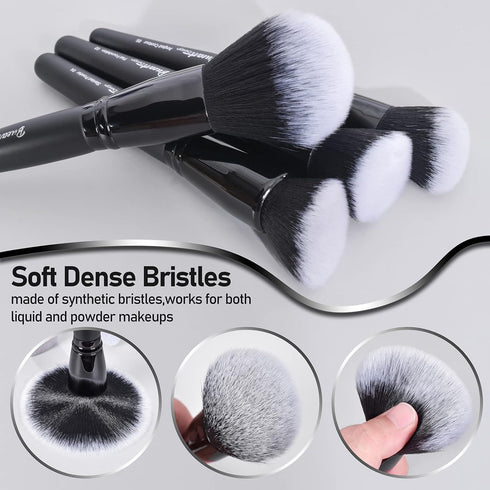 19Pcs ULTRA SOFT Black Labeled DENSE HAIR Makeup Brushes Set - Includes Large Powder and Blending Brushes