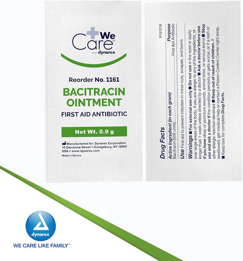Dynarex Bacitracin Topical Ointment USP, First Response Wound Care Supplies, 1 Box of 144