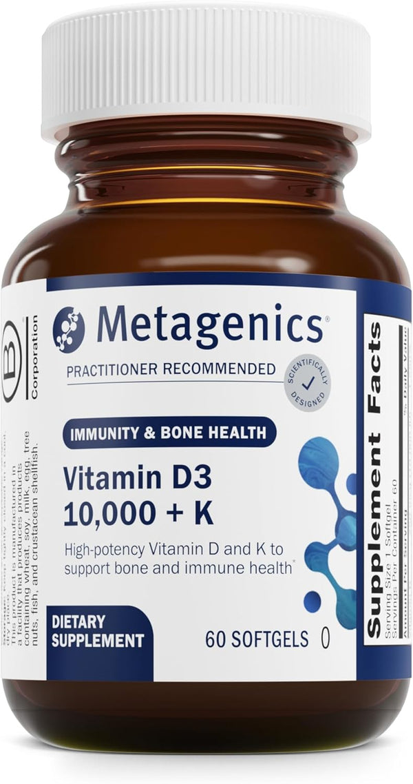 Metagenics Vitamin D3 + K, Immune Support, Bone Health & Heart Health*, Non-GMO, Gluten-Free, 60 Softgels, 5,000 IU