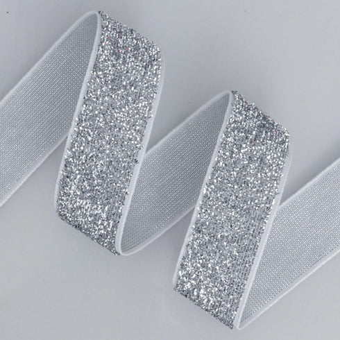 YYCRAFT 5 Yards Glitter Elastic Ribbon 5/8" for Headbands Hair Ties (Silver)