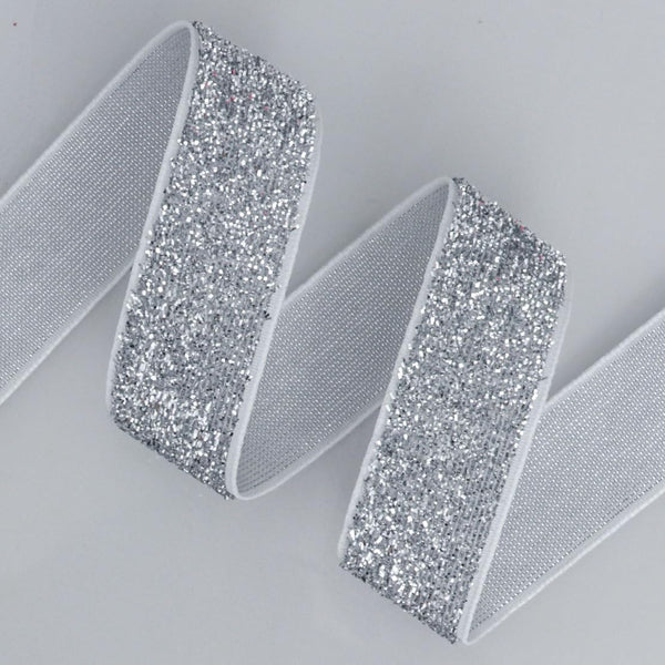 YYCRAFT 5 Yards Glitter Elastic Ribbon 5/8" for Headbands Hair Ties (Silver)