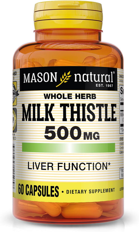 MASON NATURAL Milk Thistle 500 mg - Herbal Dietary Supplement for Healthy Liver Function, 60 Capsules, Cleanse & Detox