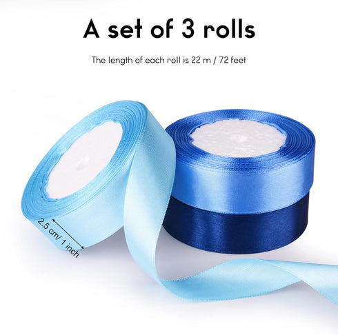 ASTARON Blue Satin Ribbon for Wedding Bouquet DIY Crafts 1 Inch, Solid Color Ribbon Fabric Ribbon for Gift Wrapping Christmas Gift Bows Hair Bows Silk Ribbon for Bouquets Baby Shower Decor by ASTARON