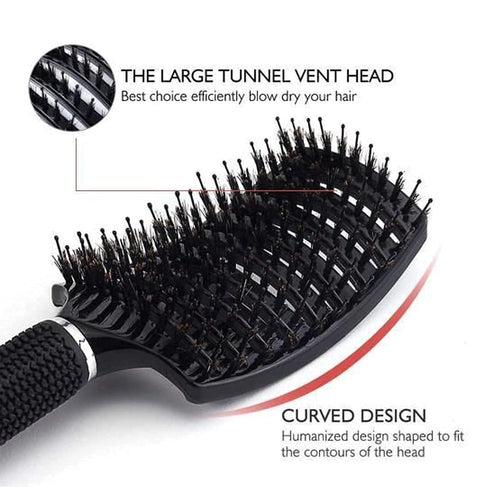 Vented Boar Bristle Detangling Brush, Single White Brush, Anti-Static, Wet or Dry Use, Fast Blow Drying (2 Pack)