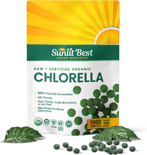 Sunlit Best USDA Organic Premium Chlorella Tablets 1000 Count | 100% Pure Superfood Supplement for Health