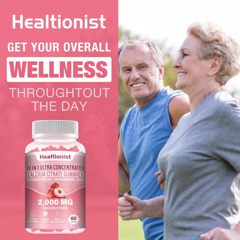 Healtionist 2 Packs 2000mg D3 K2 Gummies Immune 120 Counts Gummies Calcium Citrate with Vitamin Supplements for Women