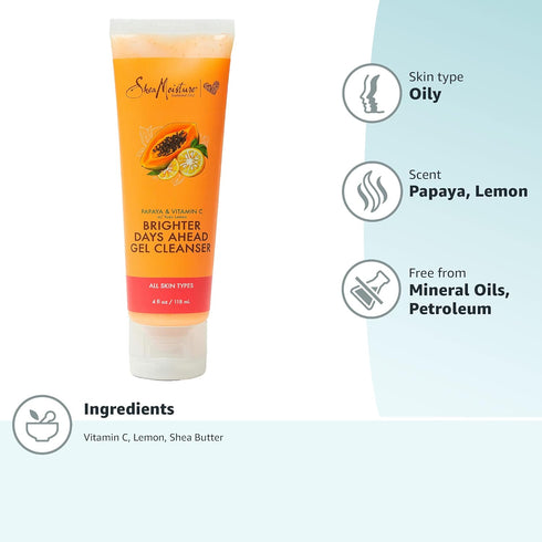 Sheamoisture Gel Cleanser for Dull, Uneven Skin Tone, Papaya and Vitamin C Face Cleanser, 4 oz