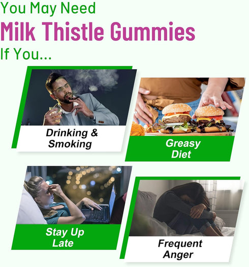 Milk Thistle Gummies for Adults & Kids - 1000mg Organic Extract Supplement for Liver Support, 60ct Apple Flavor