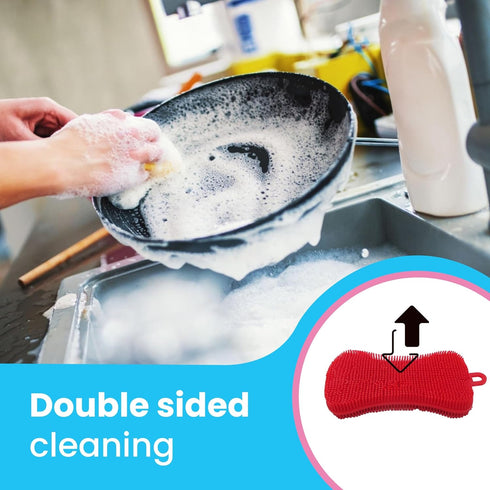 Silicone Dish Sponge - 4 Pack Double Sided Kitchen Scrubber for Dishes, Fruits & Vegetables Cleaning
