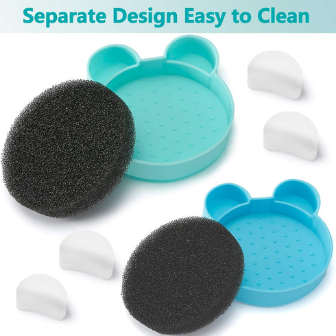 TailaiMei 2 Pack Makeup Brush Cleaning Mat with Color Removal Sponge, 2 in 1 Silicone Cleaner Pad, Blue & Green