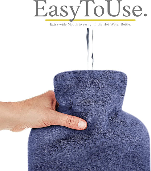Qomfor 2L Hot Water Bottle - with Soft Premium Fleece Cover - Lake Blue, - Heating Pad for Menstrual Cramps and Period