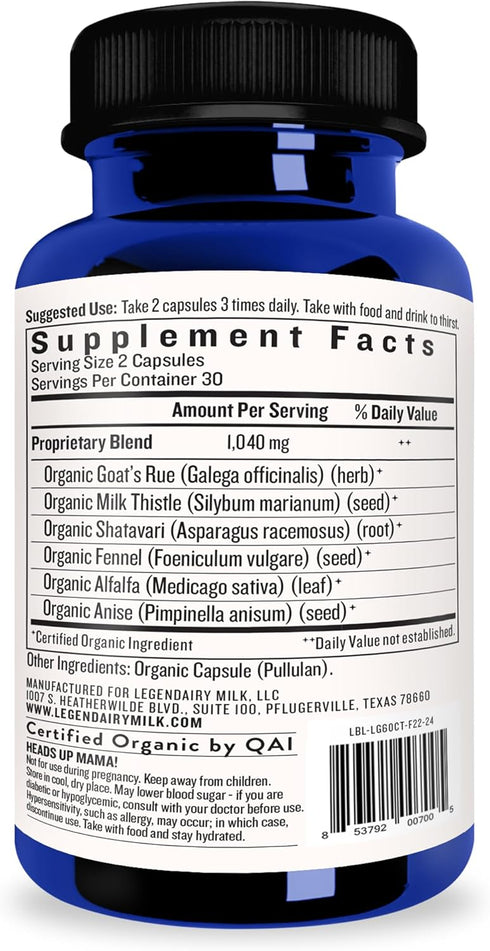 Legendairy Milk Liquid Gold Lactation Support, Supplement with Organic Goats Rue, Milk Thistle, 60 Count