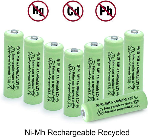 AA Ni-MH 600mAh 1.2V Rechargeable Solar Light Batteries for Outdoor Solar Lamps (8 Pcs)