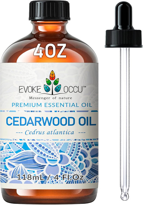 EVOKE OCCU Cedarwood Essential Oil 4 Oz, Pure Oil for Home Diffuser, Skin Massage, Candle, Soap Making