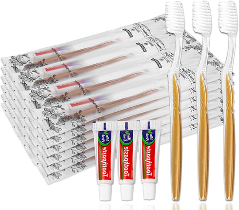 50 Pack Disposable Toothbrushes with Toothpaste, Individually Wrapped Travel Toothbrush Kit for Hotel and Airbnb