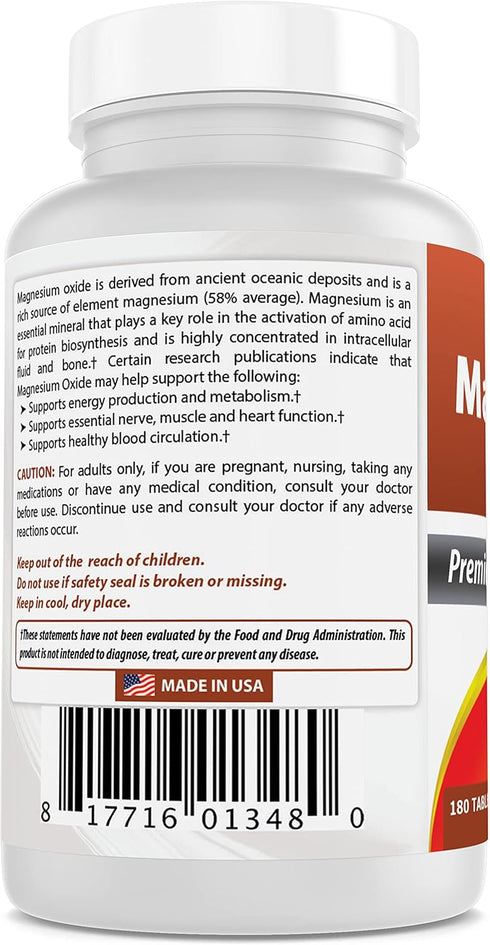 Best Naturals Magnesium Oxide 500 mg, 180 Tablets