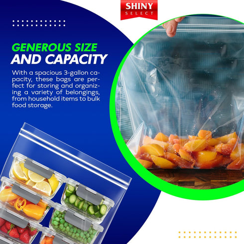 3-Gallon Double Zipper Jumbo Bags, 25 Count, 16x18, Heavy Duty Storage Bags for Baby Items, Snacks, Meat