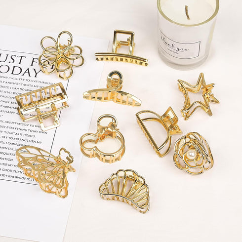 Small Gold Hair Clips, 10 Pack Mini Hair Claw Clips for Women, Metal Hair Accessories for Thick Thin Hair