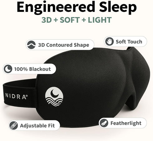 Nidra Contoured Eye Mask for Side Sleepers - 100% Light Blocking Sleep Mask for Travel & Lash Extensions, Purple