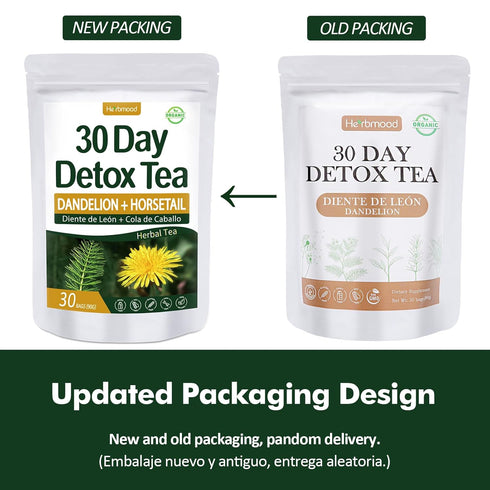 Herbmood 30 30Count (Pack 2) Te de Diente de Leon Day Cleanse Dandelion Tea, Natural Herbs Tea Bags para Perder Peso