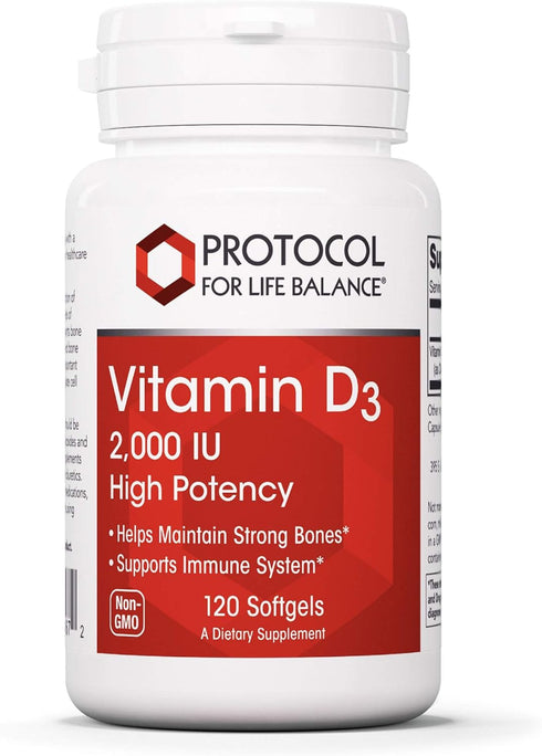Protocol Vitamin D3 2,000 IU, 120 Softgels, Non-GMO, Halal, Keto-Friendly for Bone & Teeth Support & Immunity