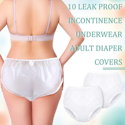 Weewooday 10 Pcs Adult Plastic Pants, Medium, White, Waterproof Incontinence Underpants, EVA Pull on Cover Pants, Leak
