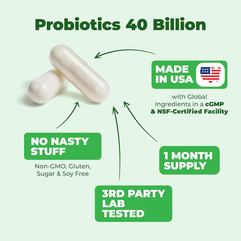 Probiotic 40 Billion CFU, 60 Capsules, Daily Immune Balance for Gut & Digestive Health, Non-GMO