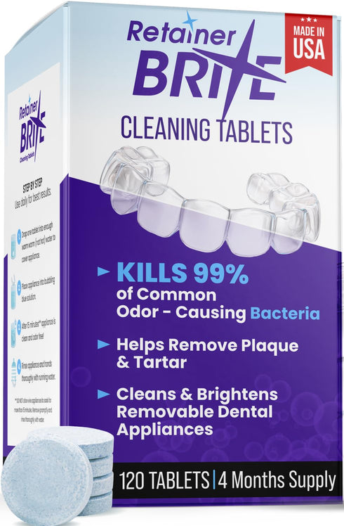 Retainer Brite Retainer Cleaner Tablets, 120 Tablets for Invisalign, Mouth Guard, Ultrasonic Cleaners