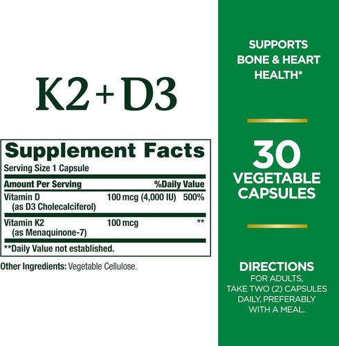 Nature's Bounty K2 + D3, 30 Capsules