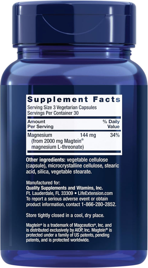 Life Extension Neuro-mag Magnesium L-threonate, 90 Vegetarian Capsules for Brain Health