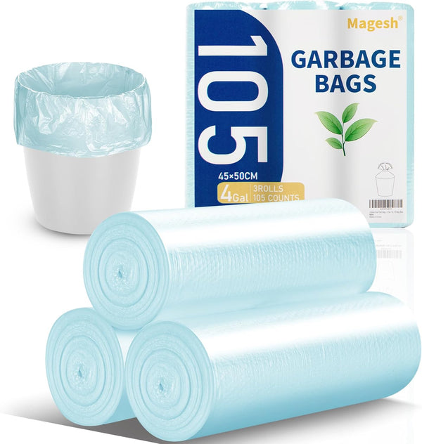 Magesh 4 Gallon Trash Bags, 105 Count, Blue, 45x50cm