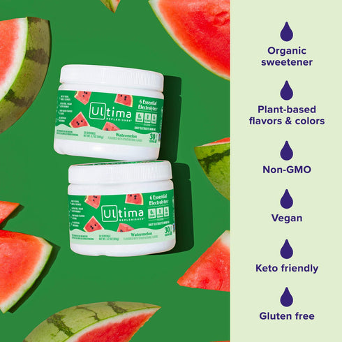 Ultima Replenisher Daily Electrolyte Powder Drink Mix – Sugar Free – Watermelon, 30 Servings, Hydration Powder with 6